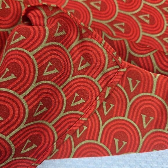 Vintage Valentino Orange Red Gold Scarf V Scallop Design Logo Square Polyester - Picture 4 of 4